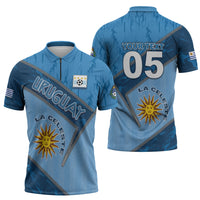 Custom Uruguay Football Zipper Polo Shirt Sun Of May Symbol Unique Style
