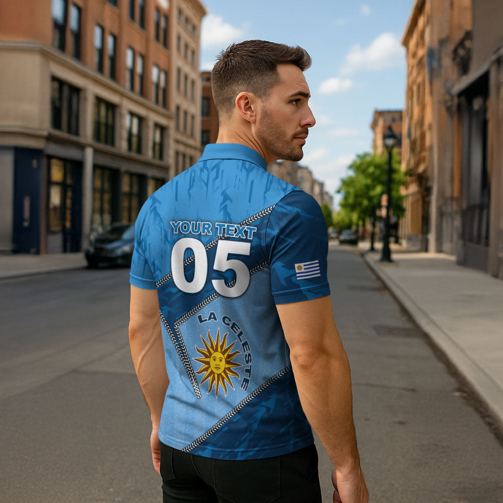 Custom Uruguay Football Zipper Polo Shirt Sun Of May Symbol Unique Style