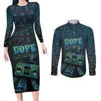 Dope Like Hip Hop Couples Matching Long Sleeve Bodycon Dress and Long Sleeve Button Shirt Hiphop Graffiti Style - Wonder Print Shop