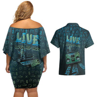 Dope Like Hip Hop Couples Matching Off Shoulder Short Dress and Hawaiian Shirt Hiphop Graffiti Style - Wonder Print Shop