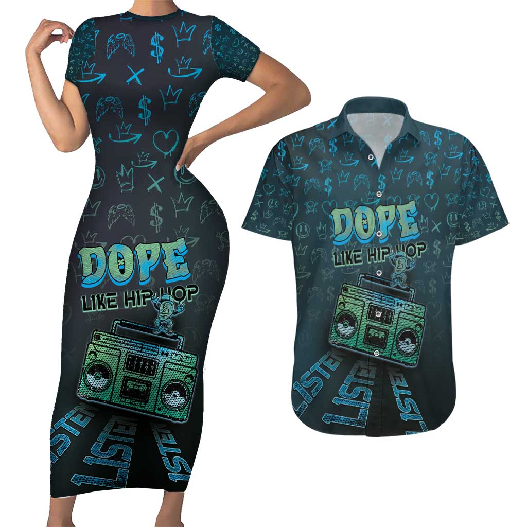 Dope Like Hip Hop Couples Matching Short Sleeve Bodycon Dress and Hawaiian Shirt Hiphop Graffiti Style - Wonder Print Shop