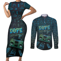 Dope Like Hip Hop Couples Matching Short Sleeve Bodycon Dress and Long Sleeve Button Shirt Hiphop Graffiti Style - Wonder Print Shop