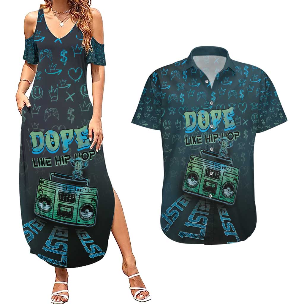 Dope Like Hip Hop Couples Matching Summer Maxi Dress and Hawaiian Shirt Hiphop Graffiti Style - Wonder Print Shop