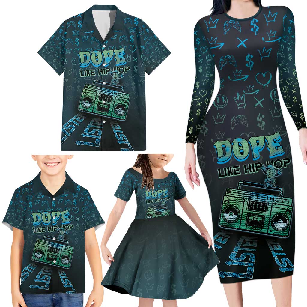 Dope Like Hip Hop Family Matching Long Sleeve Bodycon Dress and Hawaiian Shirt Hiphop Graffiti Style - Wonder Print Shop