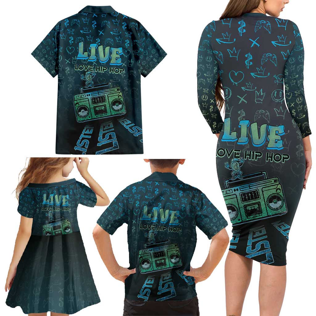 Dope Like Hip Hop Family Matching Long Sleeve Bodycon Dress and Hawaiian Shirt Hiphop Graffiti Style - Wonder Print Shop