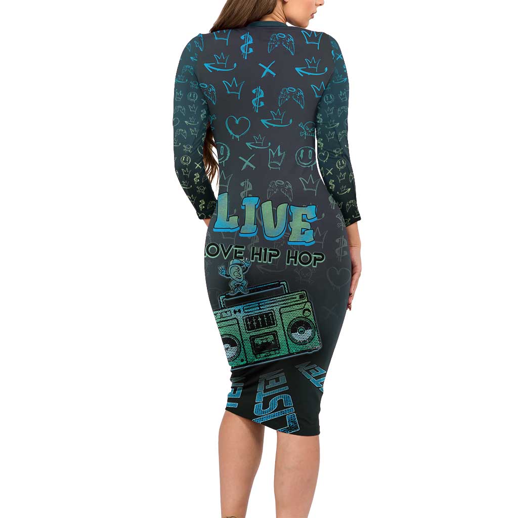 Dope Like Hip Hop Family Matching Long Sleeve Bodycon Dress and Hawaiian Shirt Hiphop Graffiti Style - Wonder Print Shop
