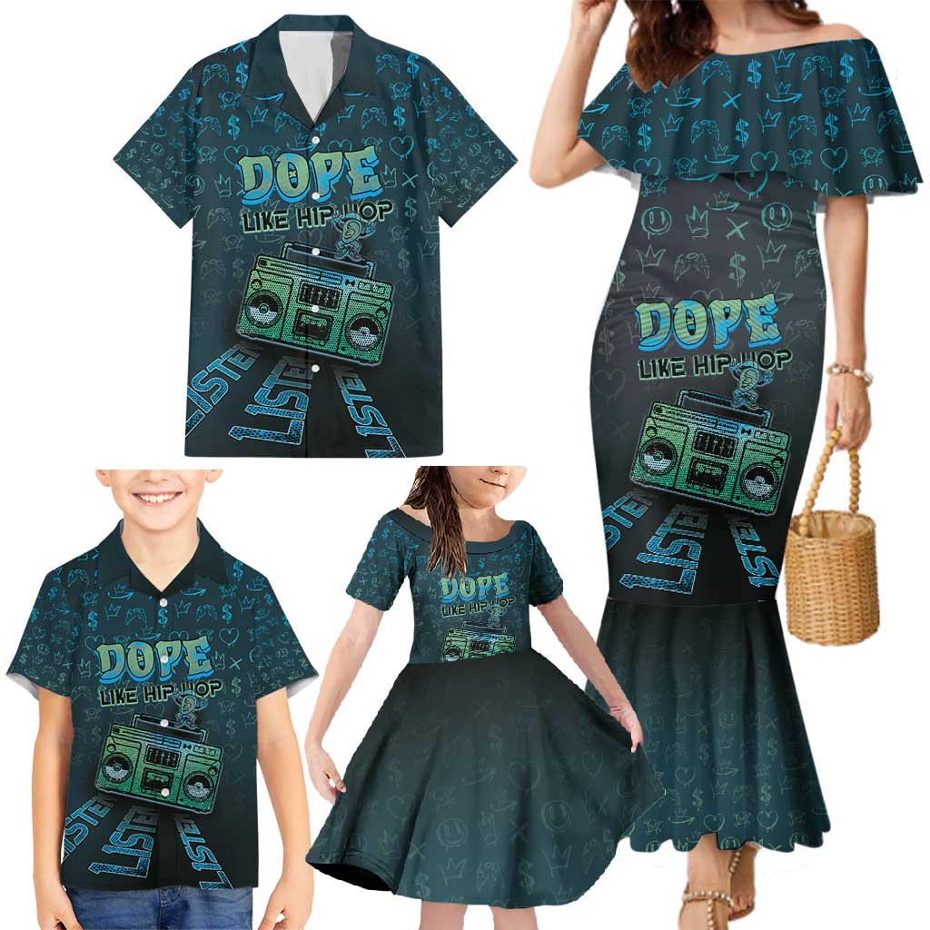 Dope Like Hip Hop Family Matching Mermaid Dress and Hawaiian Shirt Hiphop Graffiti Style - Wonder Print Shop