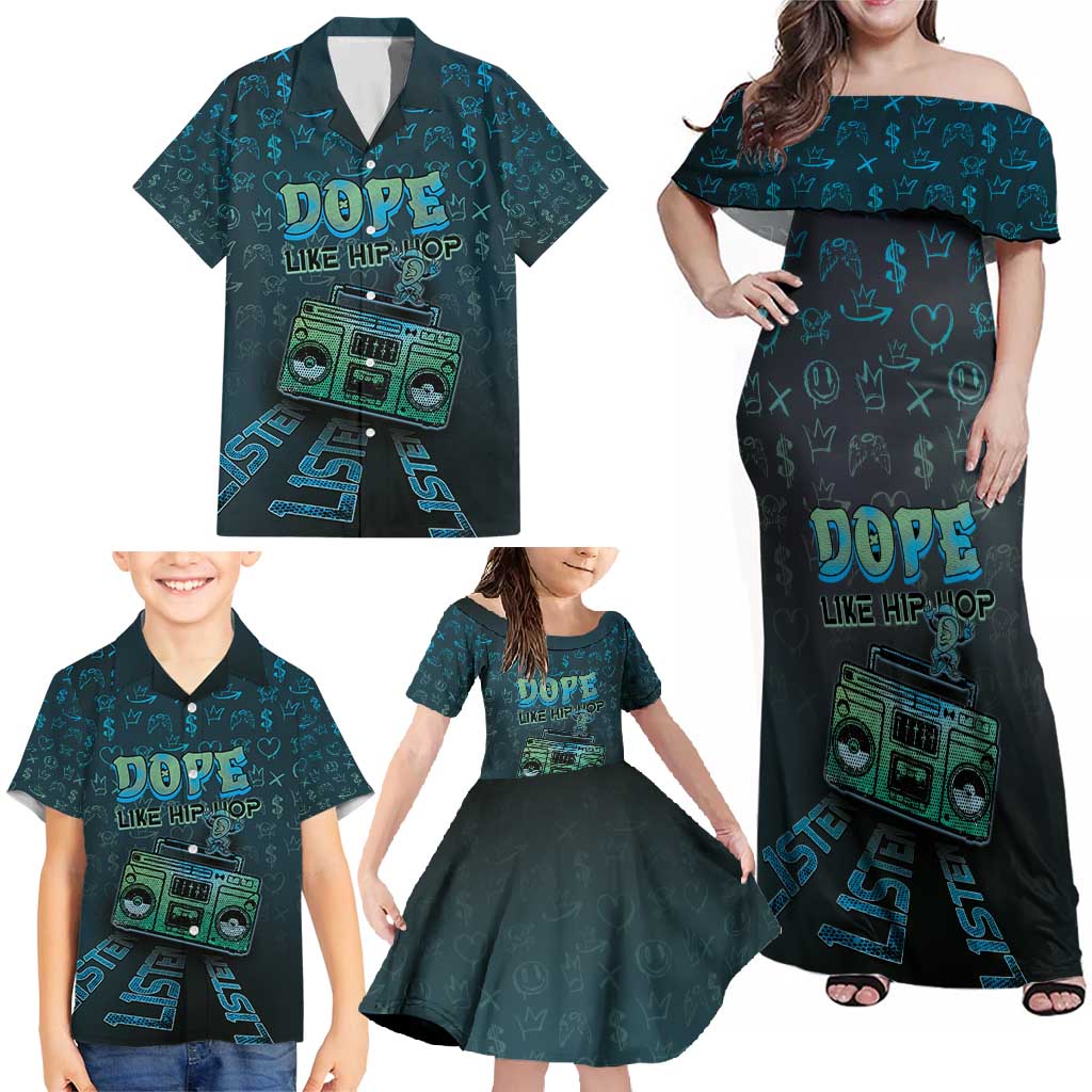 Dope Like Hip Hop Family Matching Off Shoulder Maxi Dress and Hawaiian Shirt Hiphop Graffiti Style - Wonder Print Shop