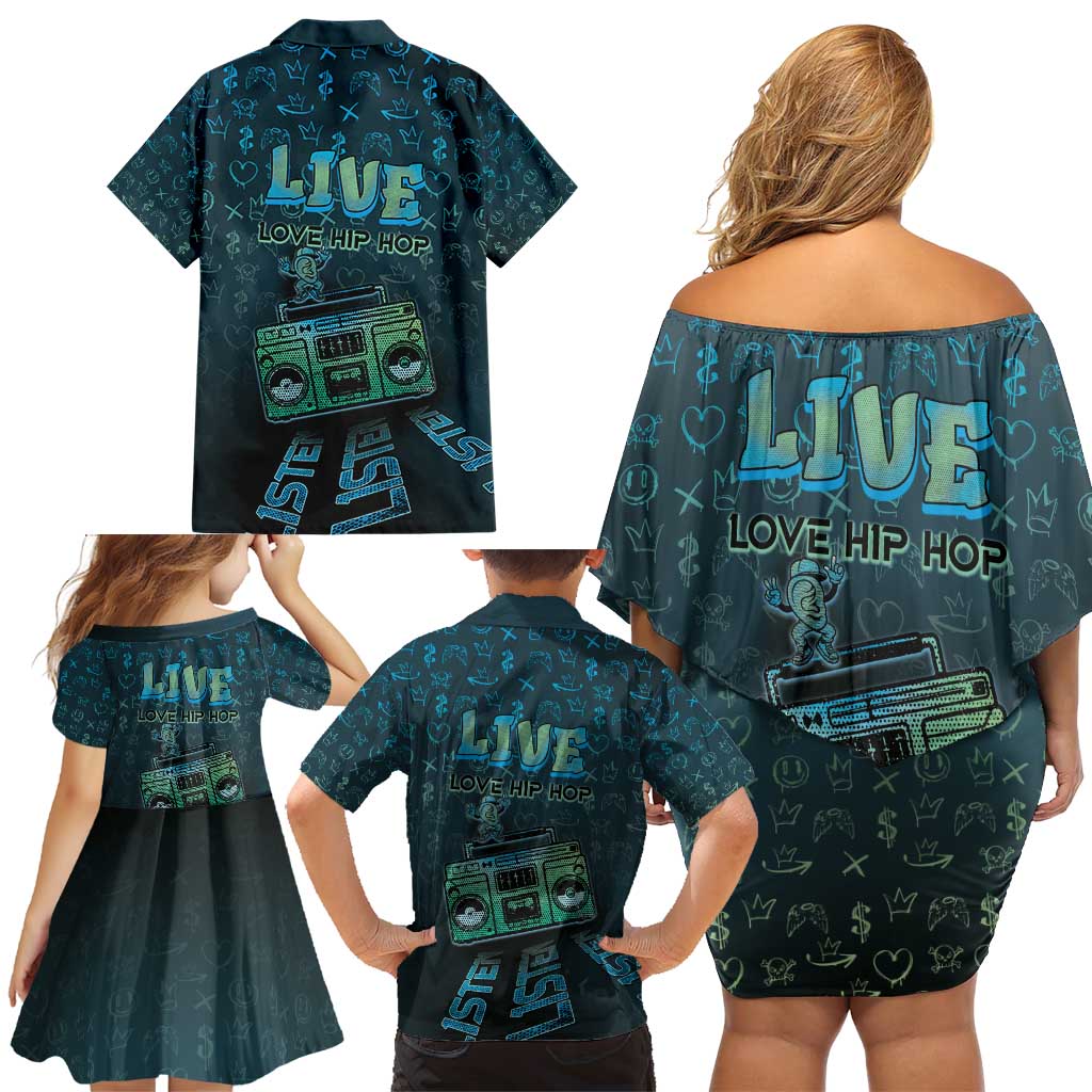 Dope Like Hip Hop Family Matching Off Shoulder Short Dress and Hawaiian Shirt Hiphop Graffiti Style - Wonder Print Shop
