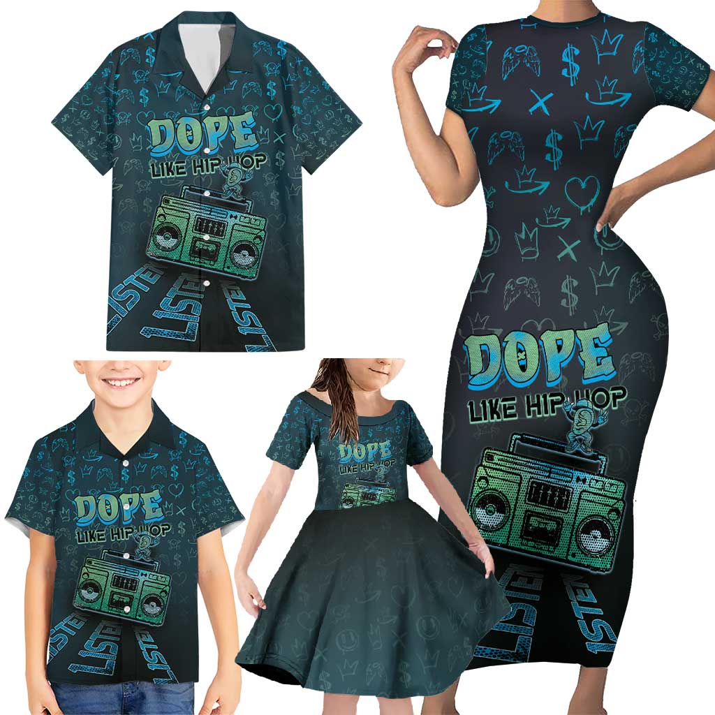 Dope Like Hip Hop Family Matching Short Sleeve Bodycon Dress and Hawaiian Shirt Hiphop Graffiti Style - Wonder Print Shop