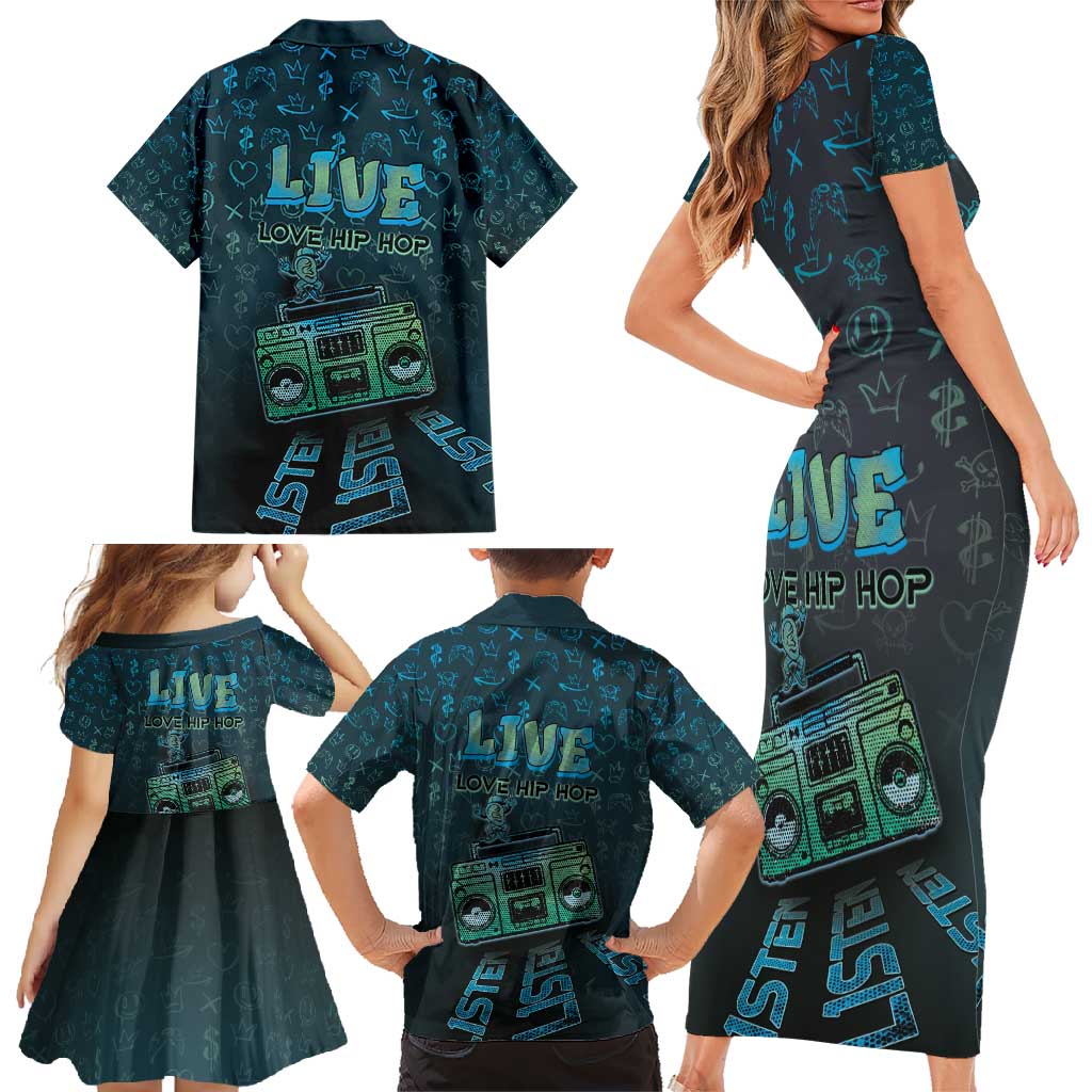 Dope Like Hip Hop Family Matching Short Sleeve Bodycon Dress and Hawaiian Shirt Hiphop Graffiti Style - Wonder Print Shop