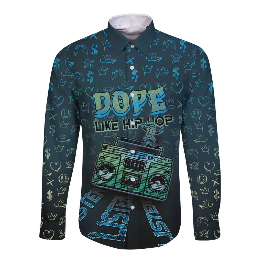 Dope Like Hip Hop Long Sleeve Button Shirt Hiphop Graffiti Style - Wonder Print Shop