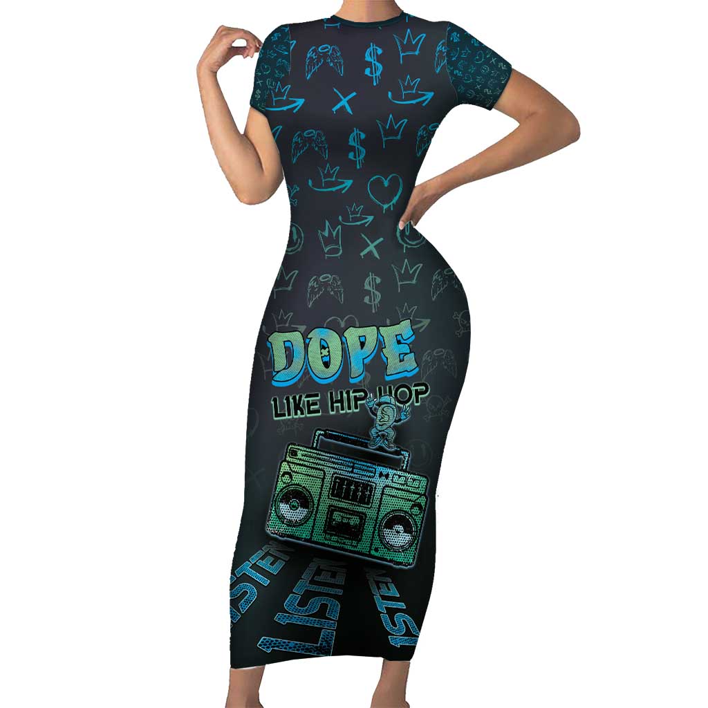 Dope Like Hip Hop Short Sleeve Bodycon Dress Hiphop Graffiti Style - Wonder Print Shop