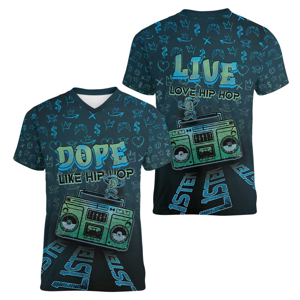 Dope Like Hip Hop Women V-Neck T-Shirt Hiphop Graffiti Style - Wonder Print Shop