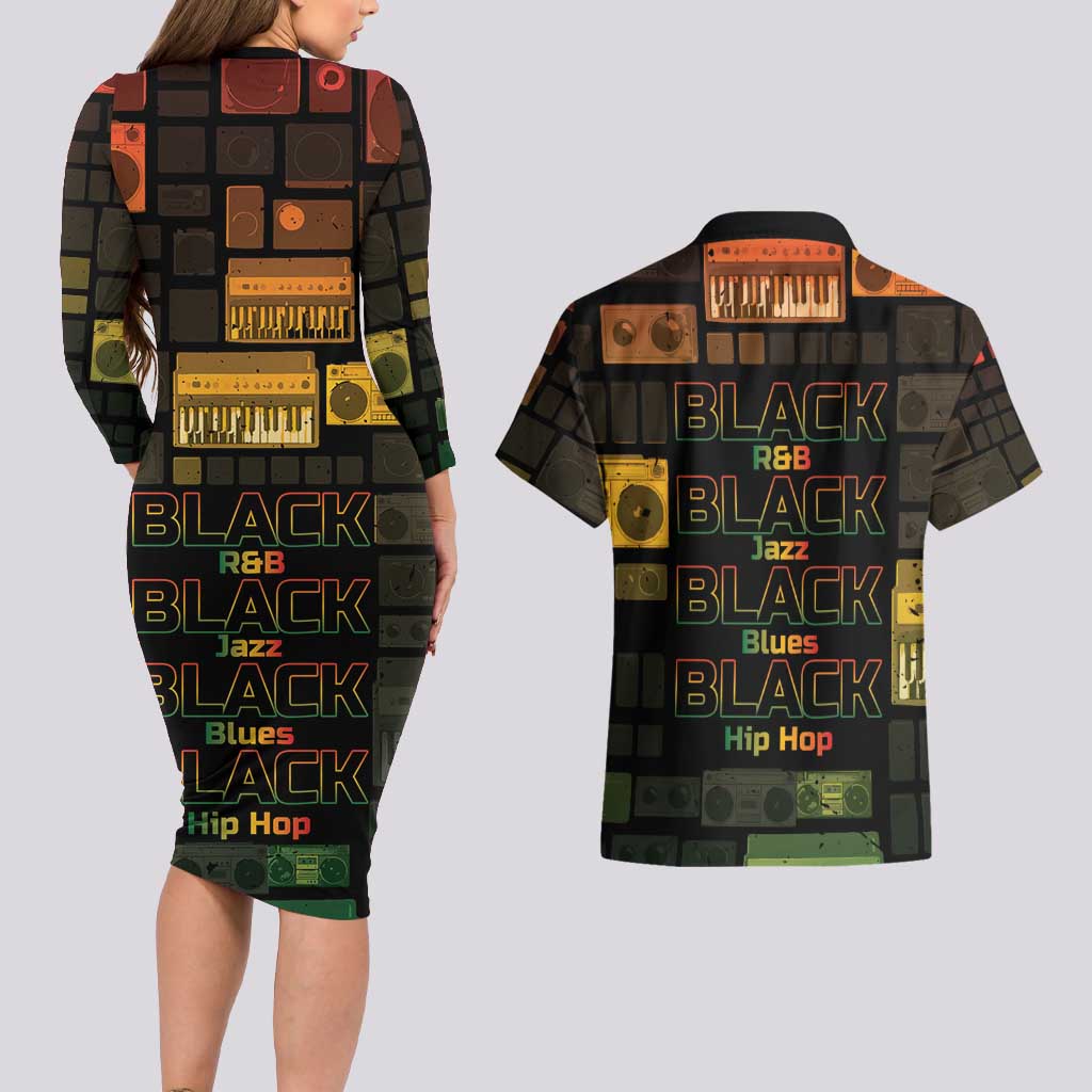 Black Music Month Couples Matching Long Sleeve Bodycon Dress and Hawaiian Shirt All Music Is Black Music - Wonder Print Shop