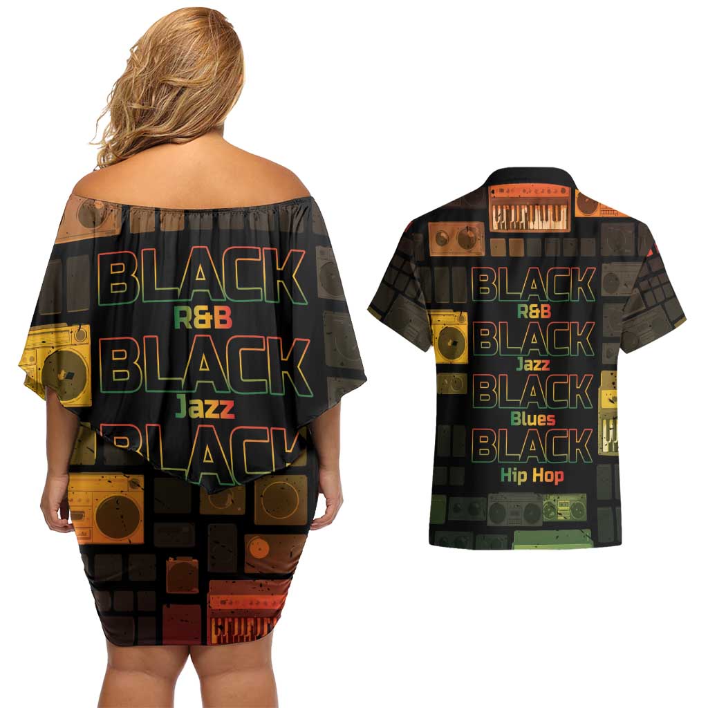 Black Music Month Couples Matching Off Shoulder Short Dress and Hawaiian Shirt All Music Is Black Music - Wonder Print Shop