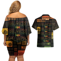 Black Music Month Couples Matching Off Shoulder Short Dress and Hawaiian Shirt All Music Is Black Music - Wonder Print Shop