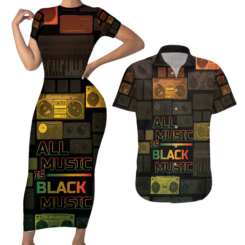 Black Music Month Couples Matching Short Sleeve Bodycon Dress and Hawaiian Shirt All Music Is Black Music - Wonder Print Shop