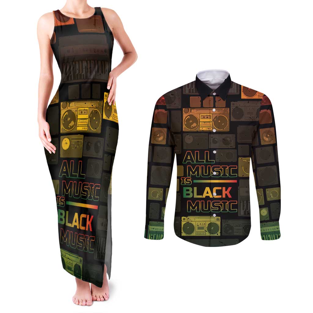 Black Music Month Couples Matching Tank Maxi Dress and Long Sleeve Button Shirt All Music Is Black Music - Wonder Print Shop