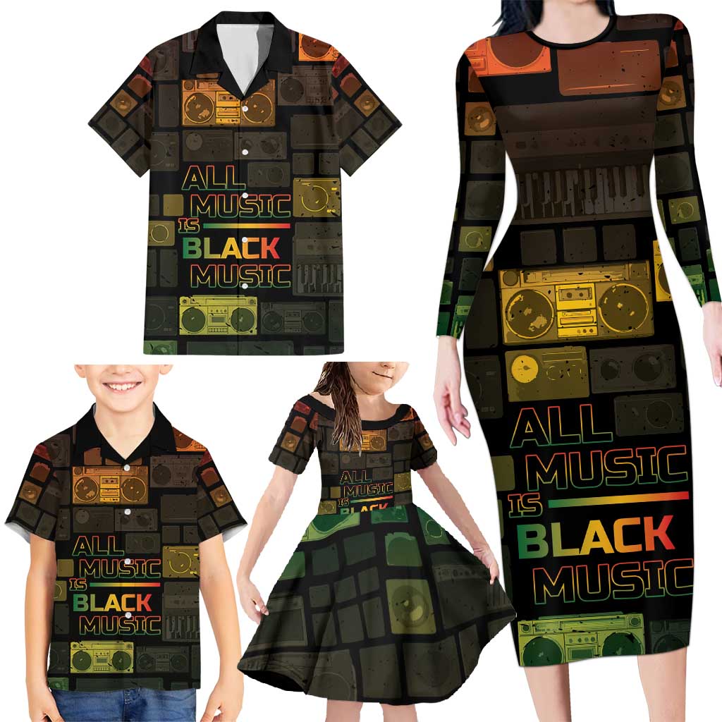 Black Music Month Family Matching Long Sleeve Bodycon Dress and Hawaiian Shirt All Music Is Black Music - Wonder Print Shop