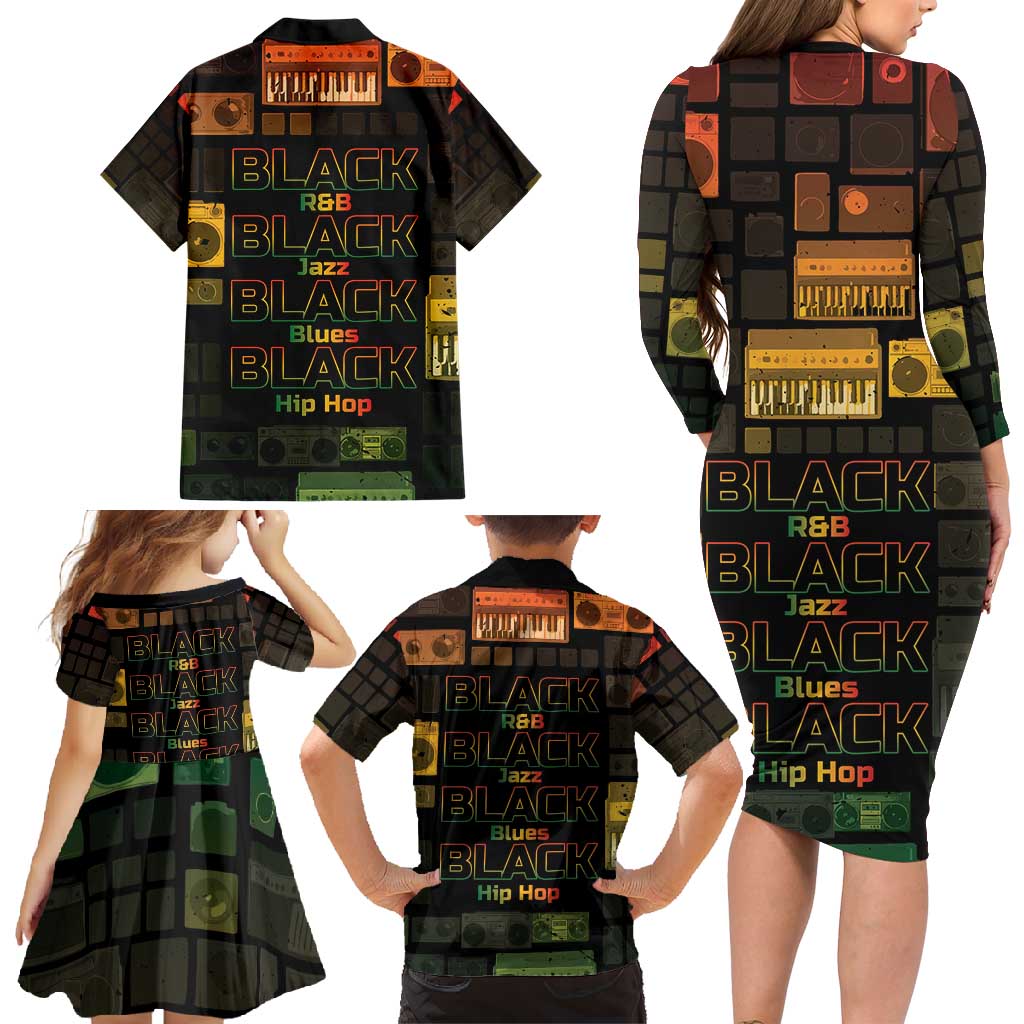 Black Music Month Family Matching Long Sleeve Bodycon Dress and Hawaiian Shirt All Music Is Black Music - Wonder Print Shop