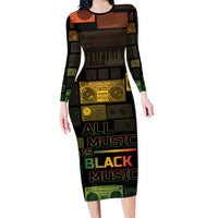 Black Music Month Family Matching Long Sleeve Bodycon Dress and Hawaiian Shirt All Music Is Black Music - Wonder Print Shop