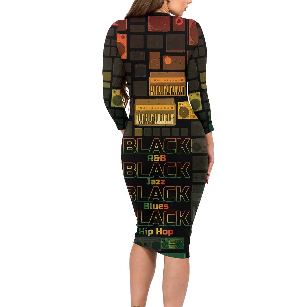 Black Music Month Family Matching Long Sleeve Bodycon Dress and Hawaiian Shirt All Music Is Black Music - Wonder Print Shop