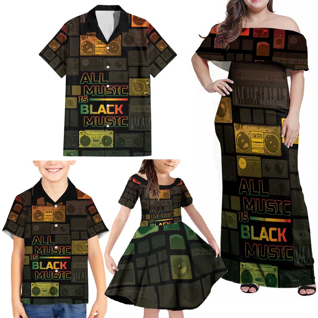 Black Music Month Family Matching Off Shoulder Maxi Dress and Hawaiian Shirt All Music Is Black Music - Wonder Print Shop