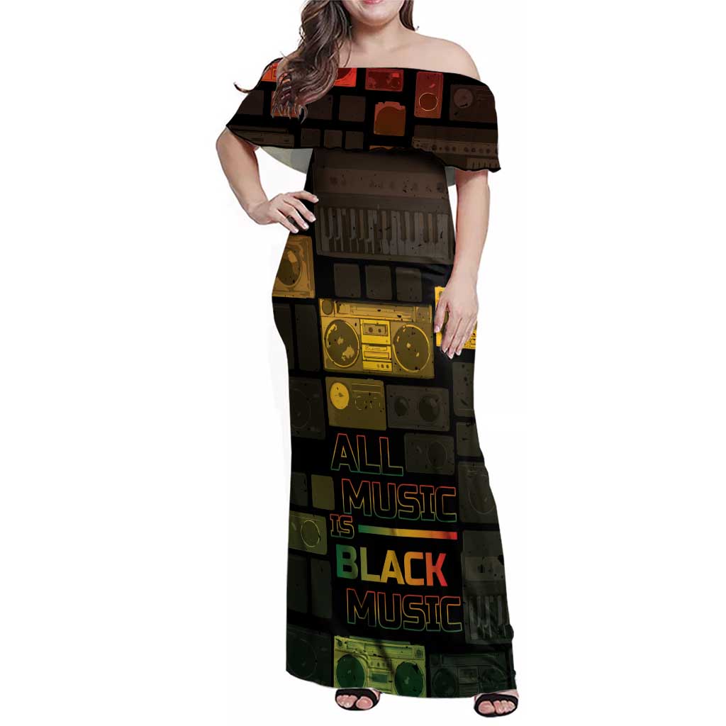 Black Music Month Family Matching Off Shoulder Maxi Dress and Hawaiian Shirt All Music Is Black Music - Wonder Print Shop