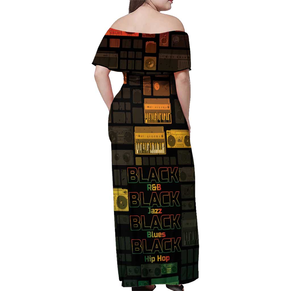 Black Music Month Family Matching Off Shoulder Maxi Dress and Hawaiian Shirt All Music Is Black Music - Wonder Print Shop