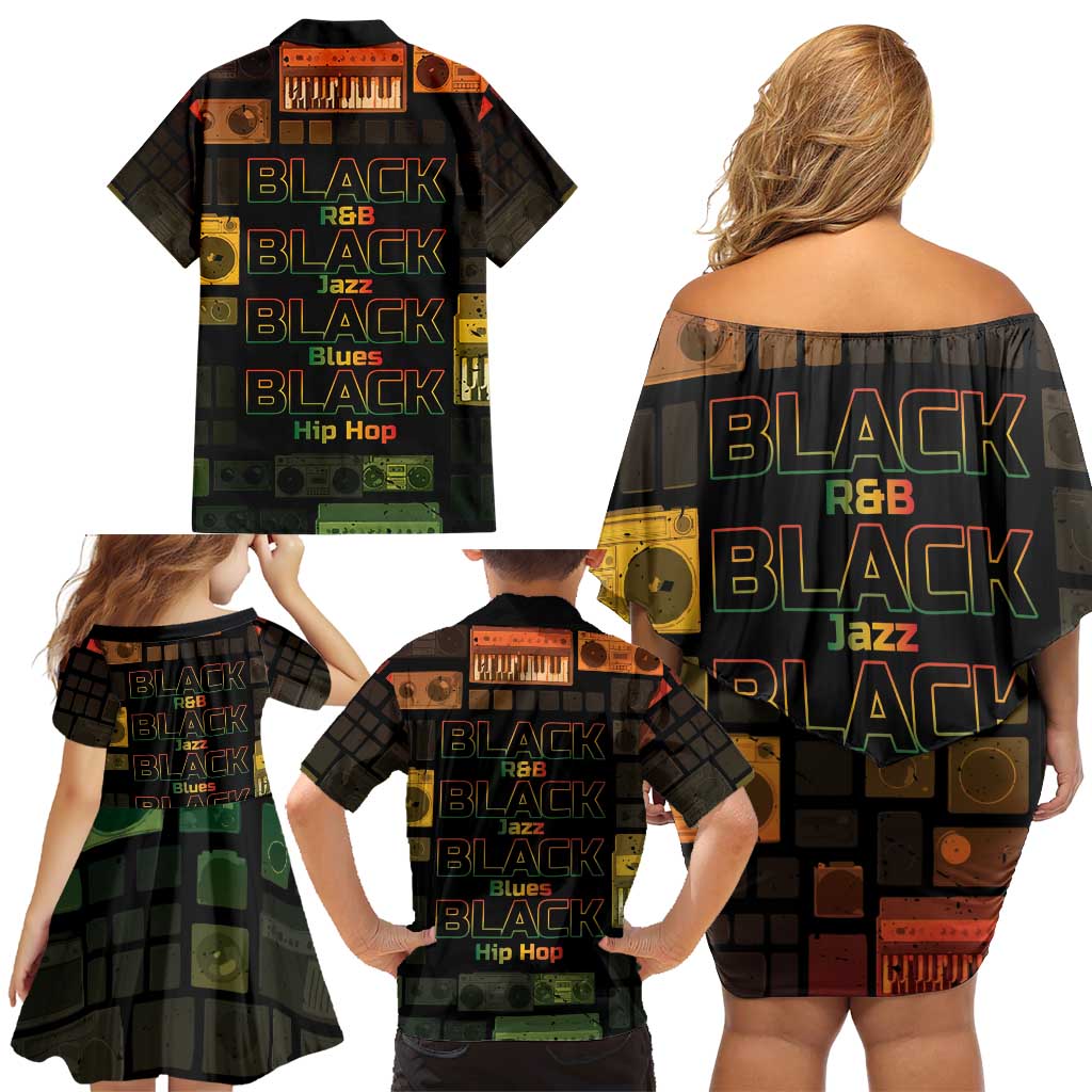 Black Music Month Family Matching Off Shoulder Short Dress and Hawaiian Shirt All Music Is Black Music - Wonder Print Shop