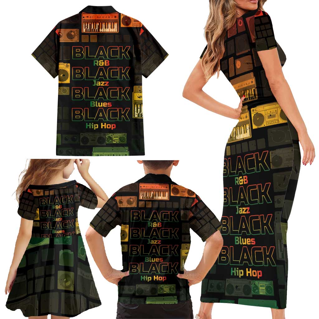 Black Music Month Family Matching Short Sleeve Bodycon Dress and Hawaiian Shirt All Music Is Black Music - Wonder Print Shop
