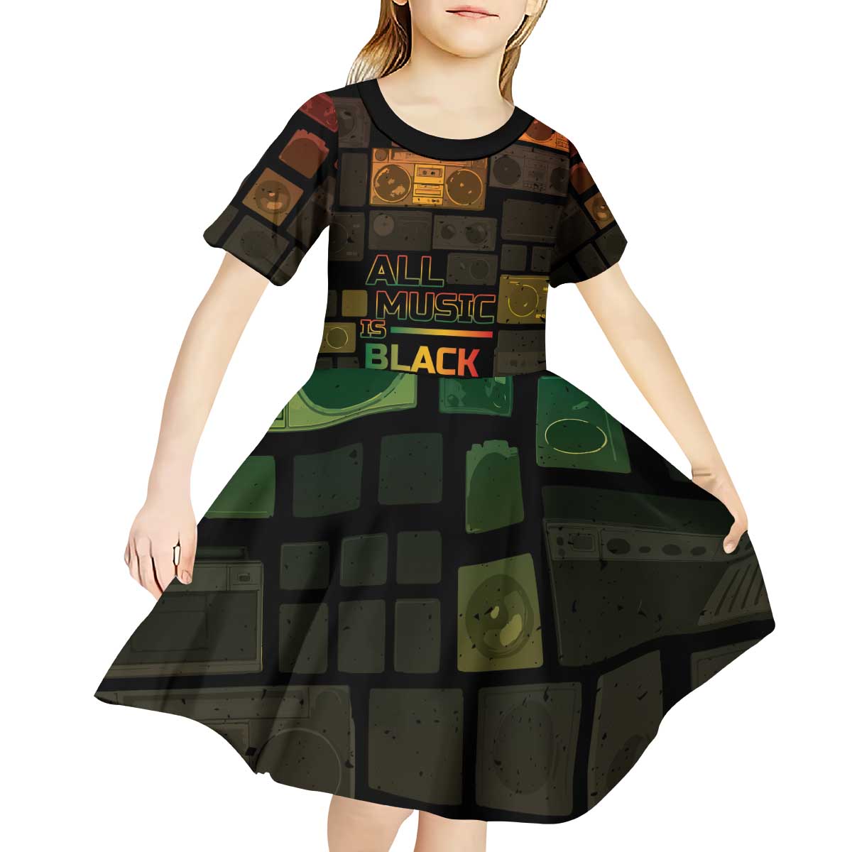 Black Music Month Kid Short Sleeve Dress All Music Is Black Music - Wonder Print Shop