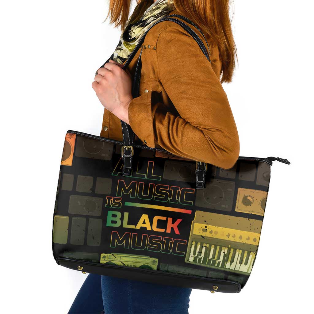 Black Music Month Leather Tote Bag All Music Is Black Music - Wonder Print Shop