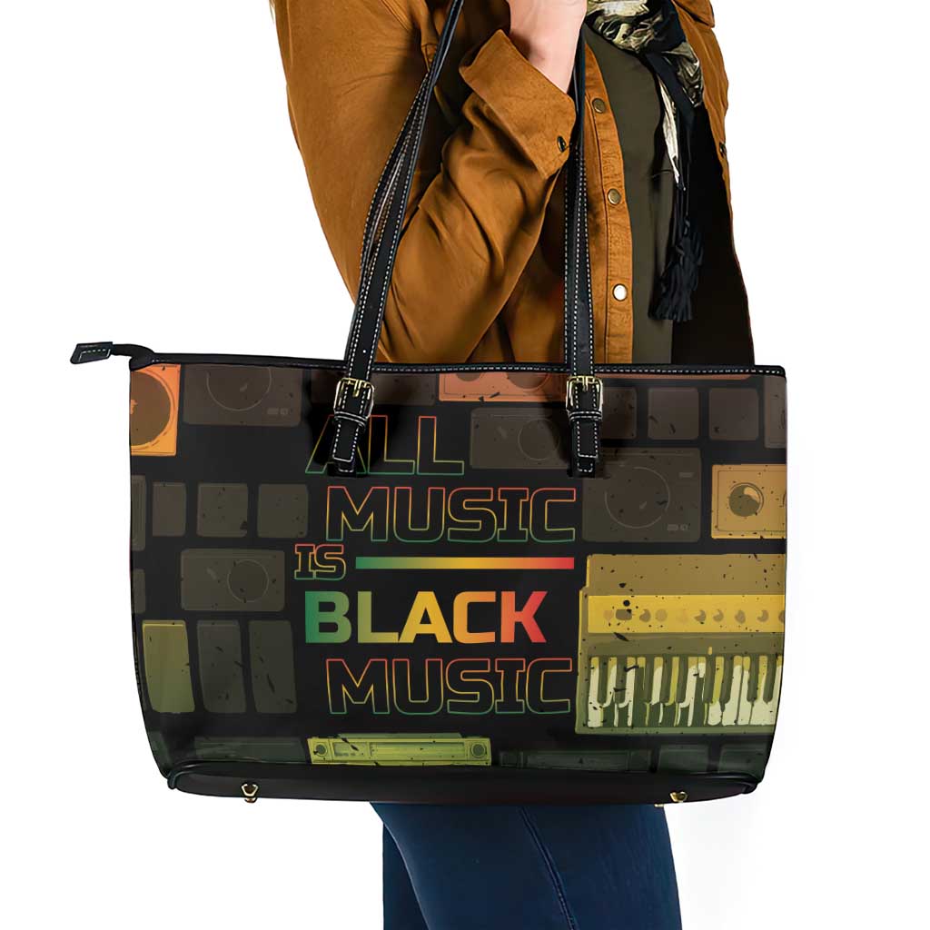 Black Music Month Leather Tote Bag All Music Is Black Music - Wonder Print Shop