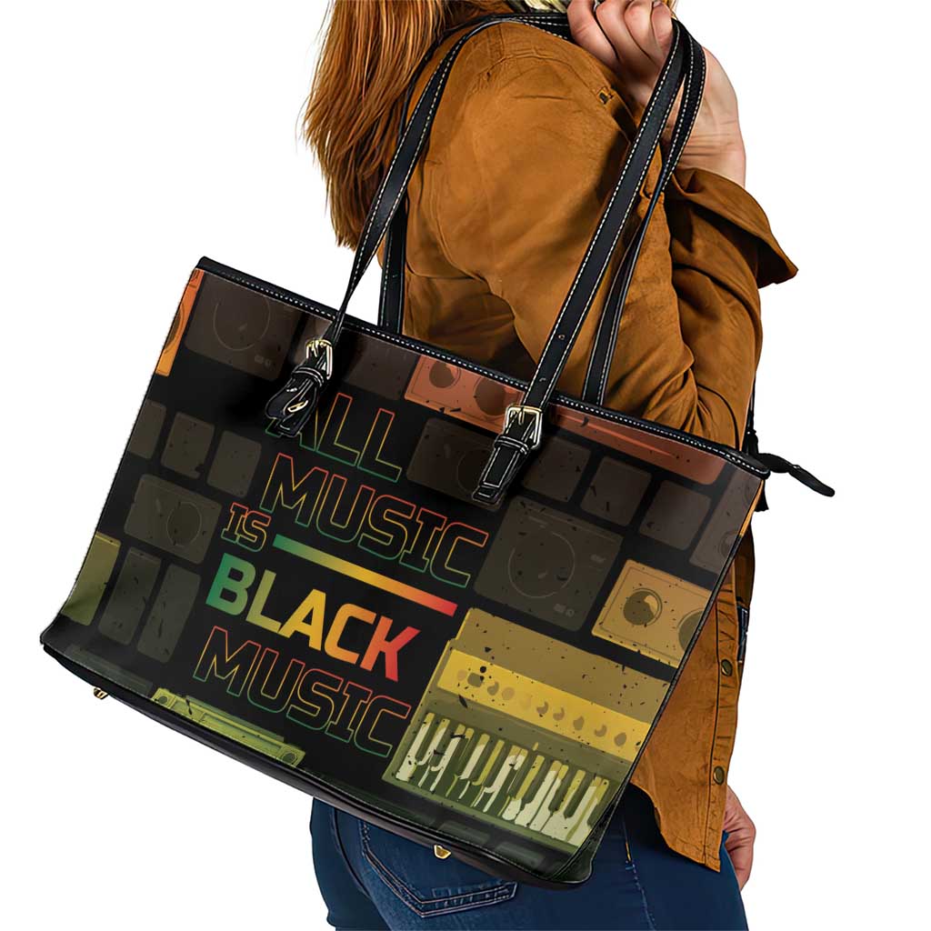 Black Music Month Leather Tote Bag All Music Is Black Music - Wonder Print Shop