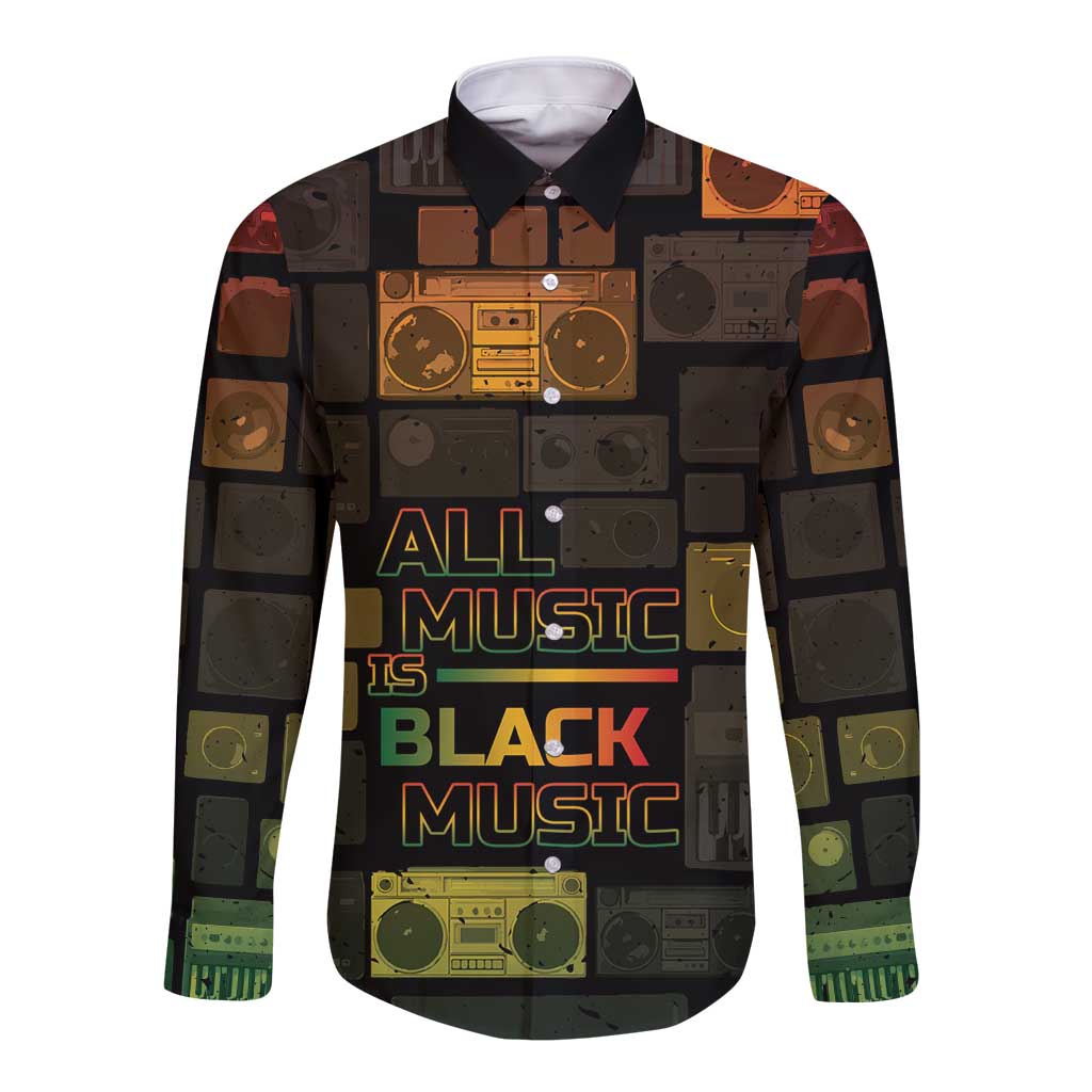 Black Music Month Long Sleeve Button Shirt All Music Is Black Music - Wonder Print Shop