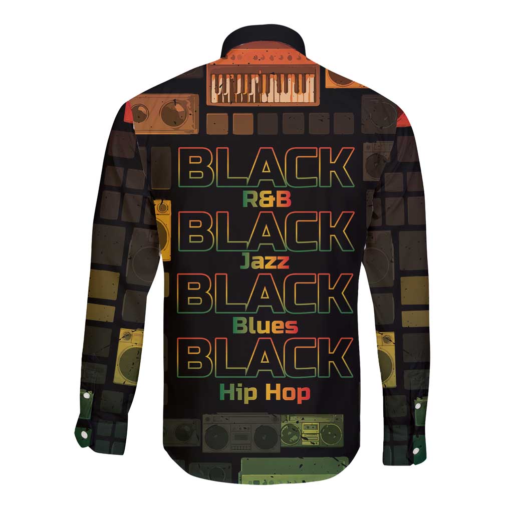 Black Music Month Long Sleeve Button Shirt All Music Is Black Music - Wonder Print Shop