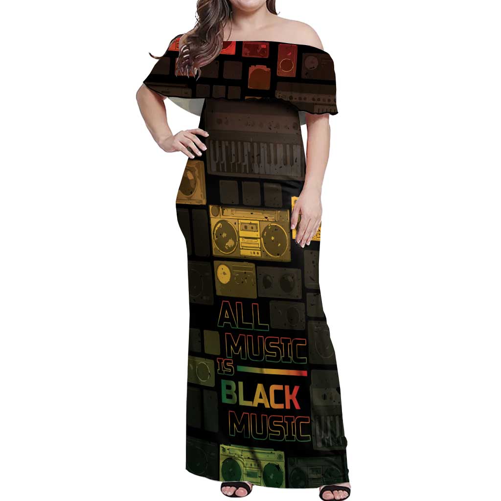 Black Music Month Off Shoulder Maxi Dress All Music Is Black Music - Wonder Print Shop