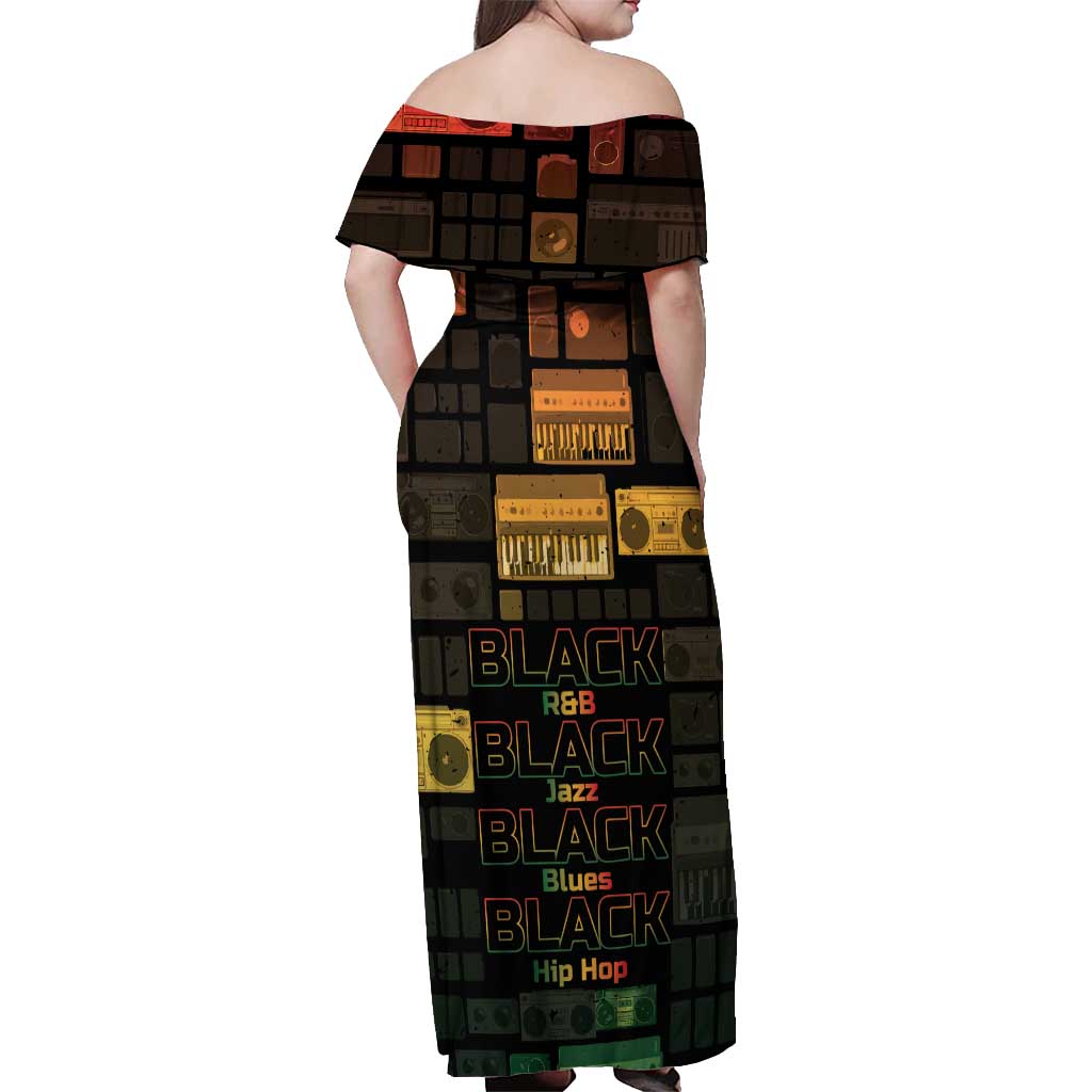 Black Music Month Off Shoulder Maxi Dress All Music Is Black Music - Wonder Print Shop