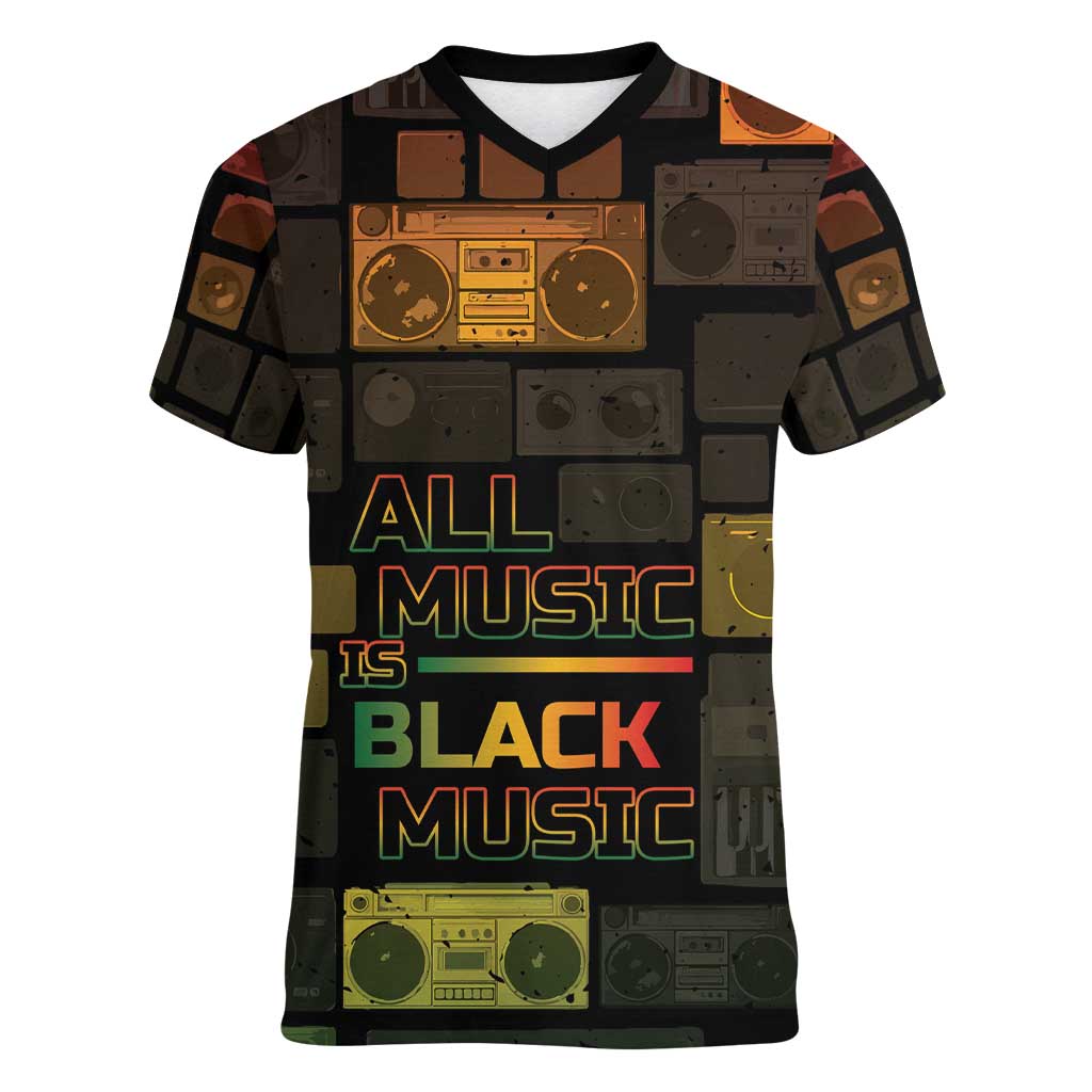 Black Music Month Women V-Neck T-Shirt All Music Is Black Music - Wonder Print Shop