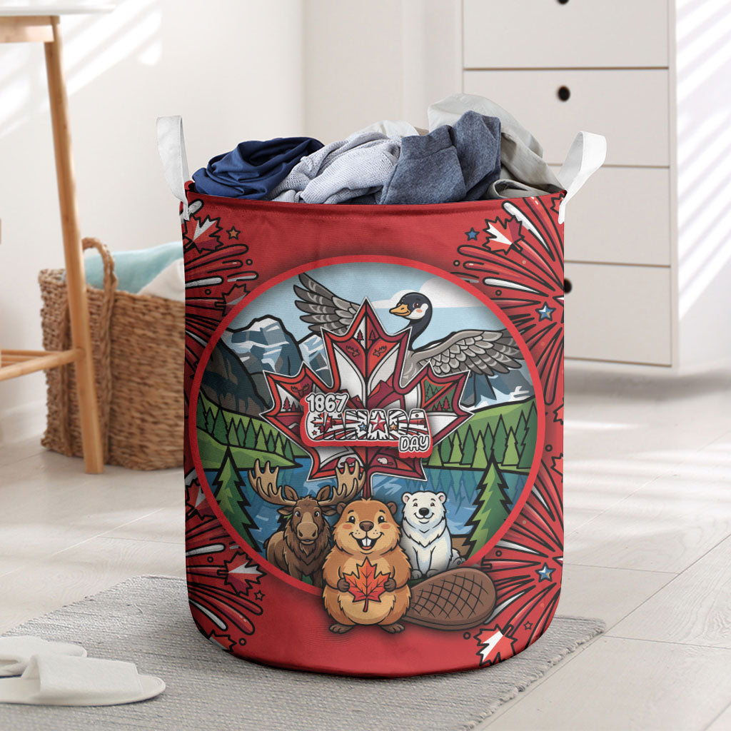 Happy Canada Day Laundry Basket Cute Wildlife Animals Maple Leaf