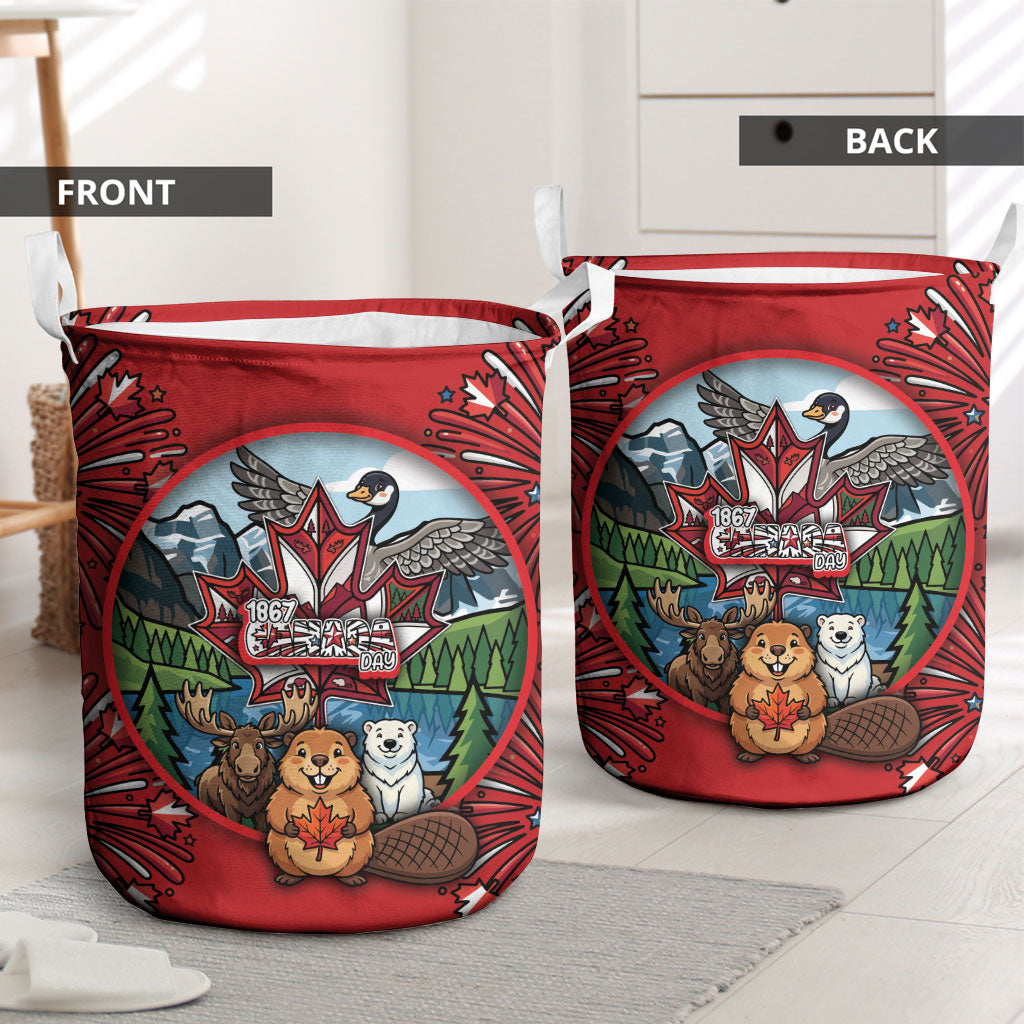 Happy Canada Day Laundry Basket Cute Wildlife Animals Maple Leaf