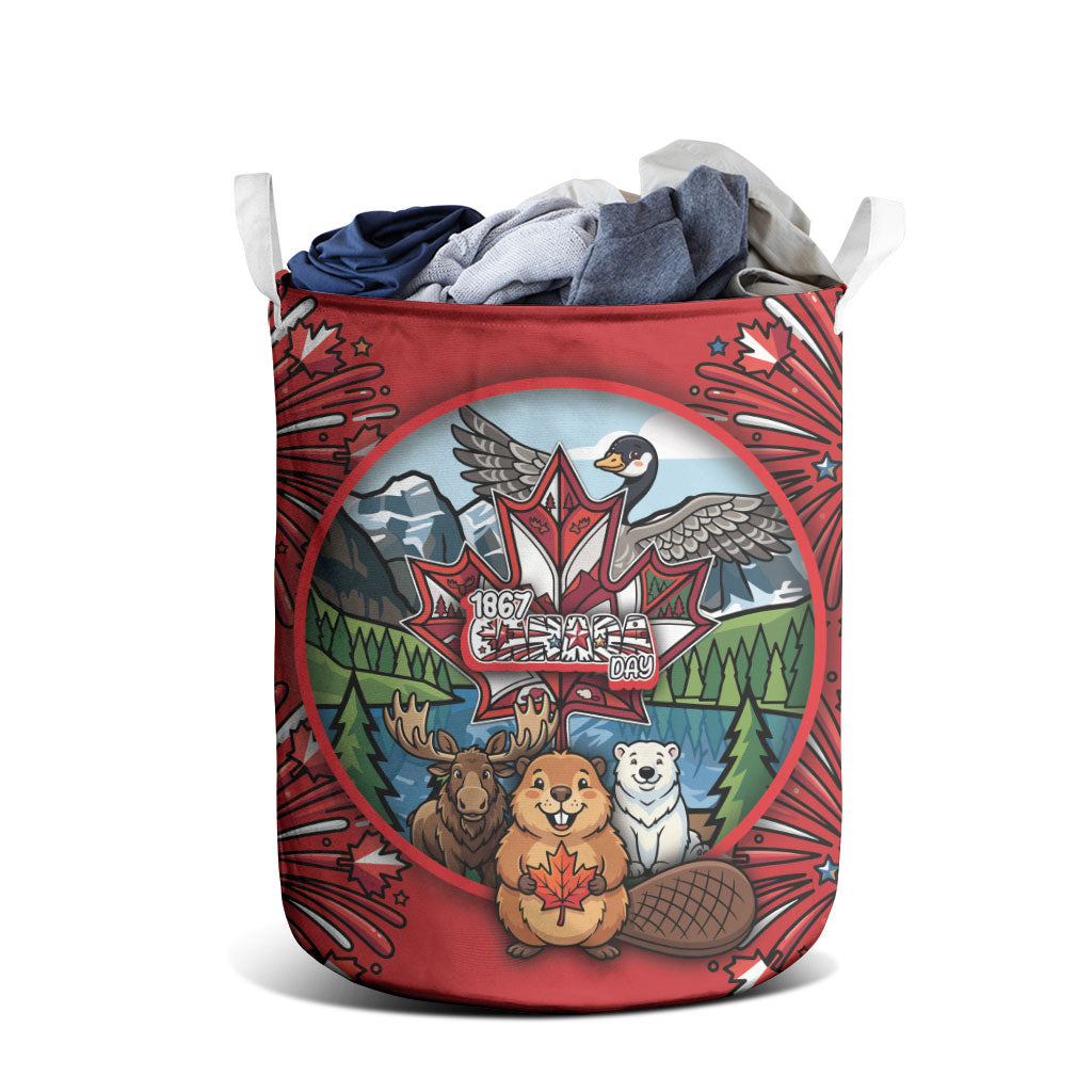 Happy Canada Day Laundry Basket Cute Wildlife Animals Maple Leaf