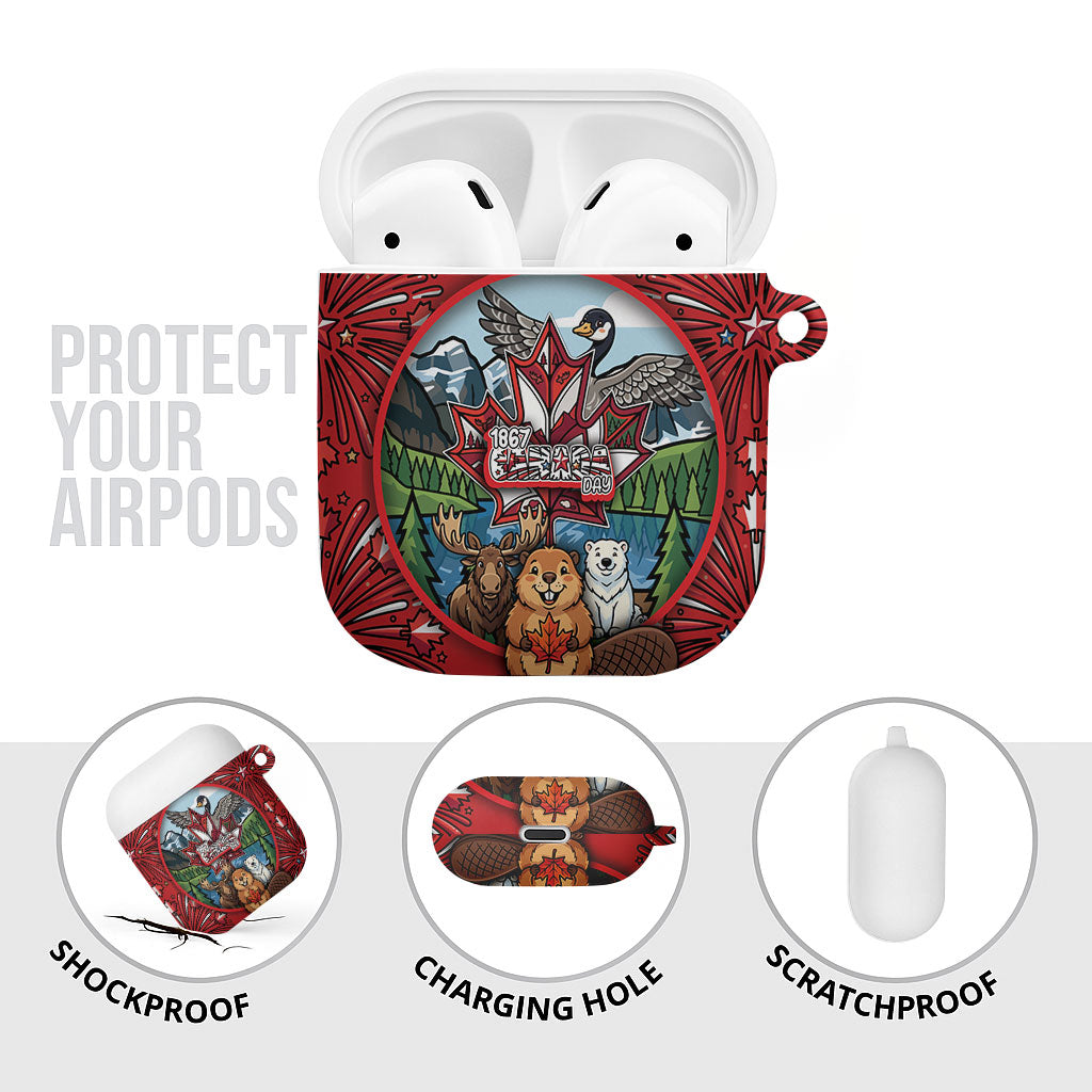 Happy Canada Day AirPods Case Cute Wildlife Animals Maple Leaf