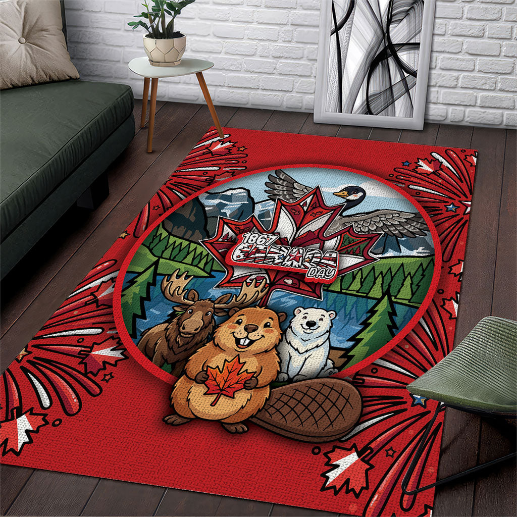 Happy Canada Day Area Rug Cute Wildlife Animals Maple Leaf