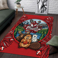 Happy Canada Day Area Rug Cute Wildlife Animals Maple Leaf