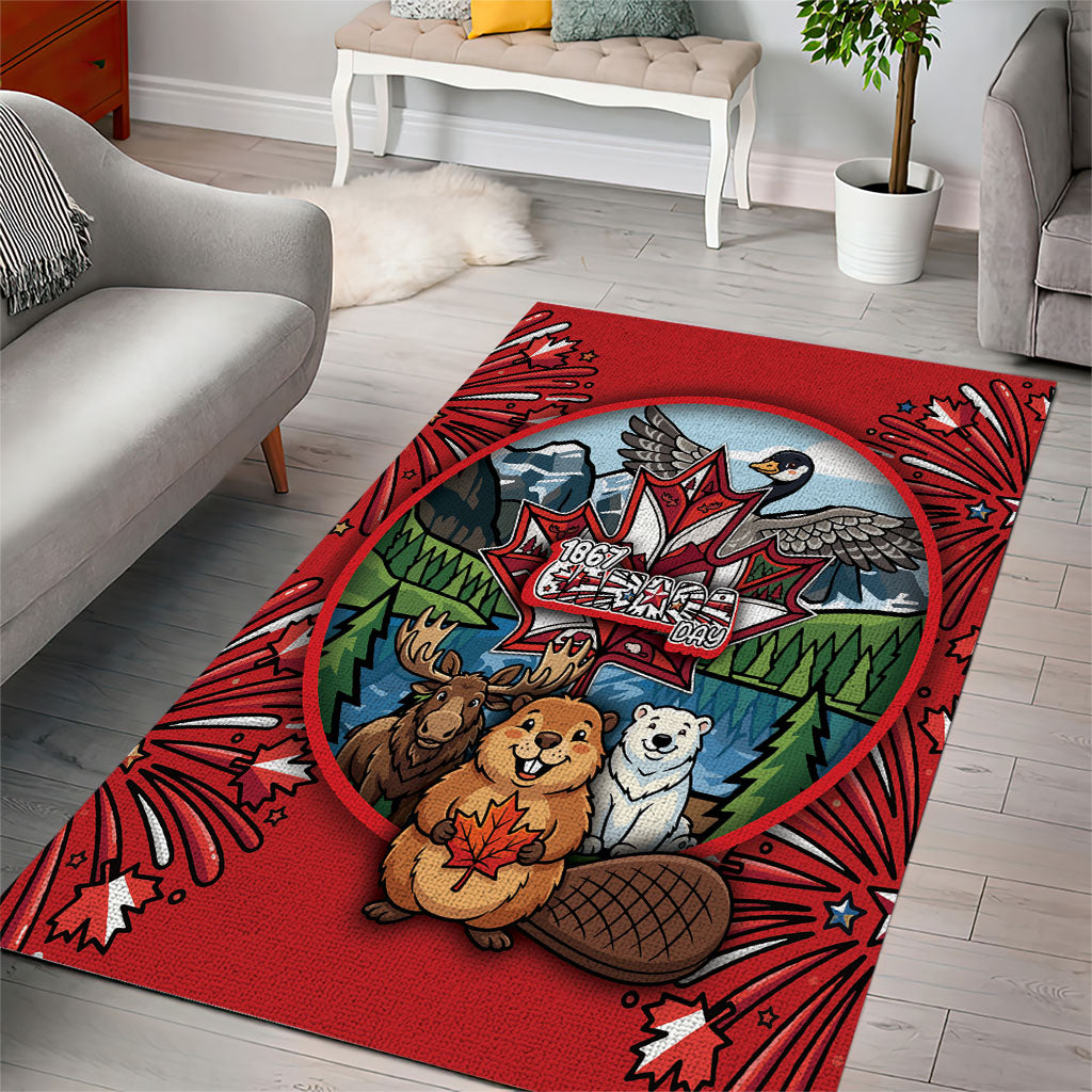 Happy Canada Day Area Rug Cute Wildlife Animals Maple Leaf