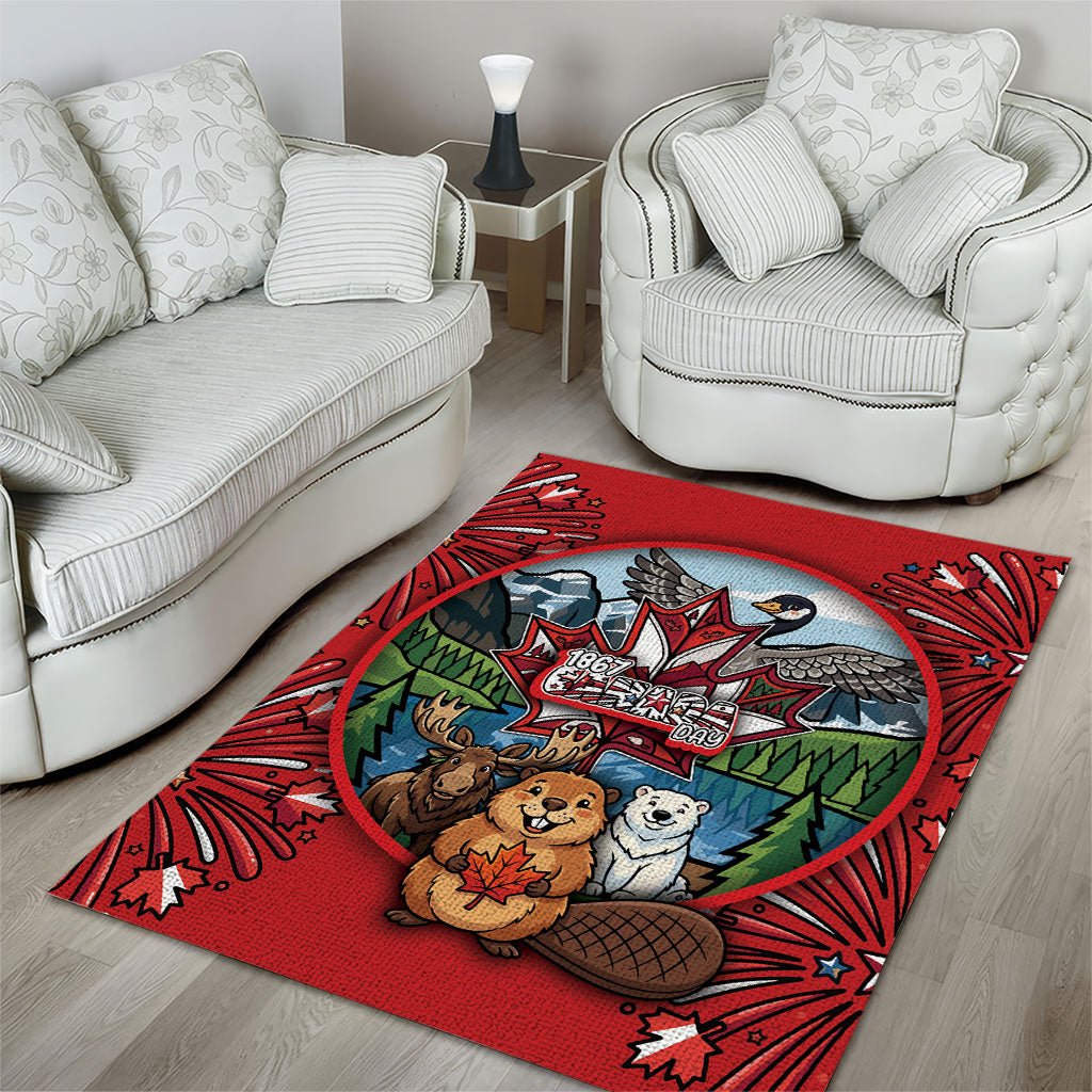Happy Canada Day Area Rug Cute Wildlife Animals Maple Leaf