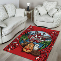 Happy Canada Day Area Rug Cute Wildlife Animals Maple Leaf